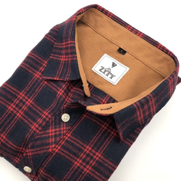 Zity Mens Lightweight Long Sleeve Flannel Shirt Large Red Plaid Button Pockets - Picture 8 of 9